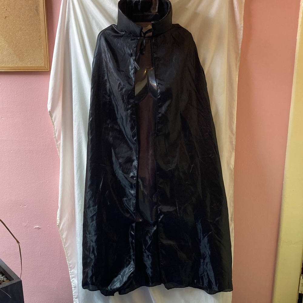 Full-Length Black Costume Cape with High Collar
